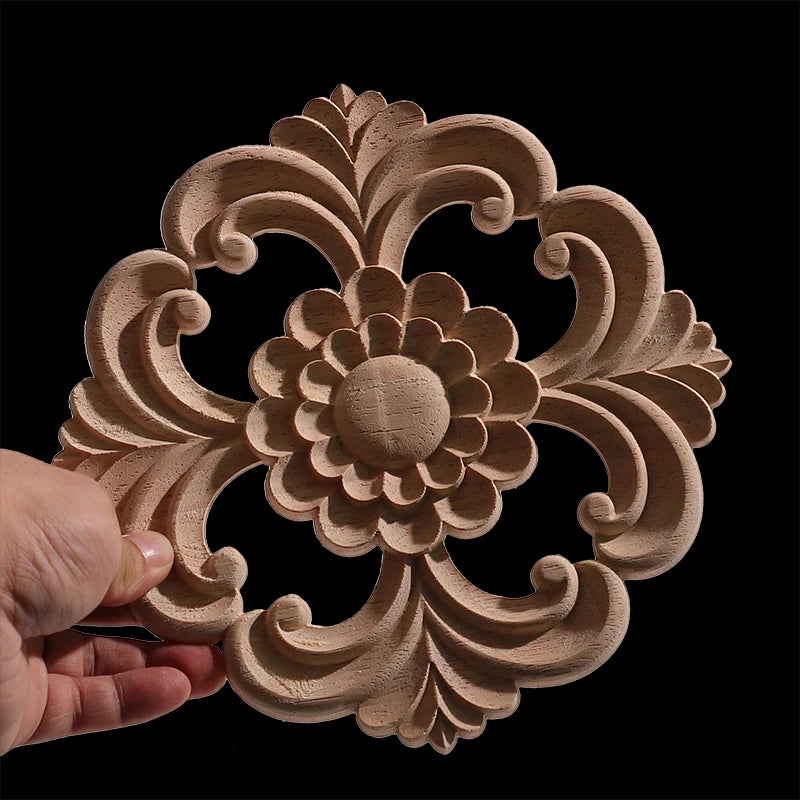Wood Figurines Wood Frame Wood Applique Onlay Wood Decal Classical Exquisite Antique Floral Leaves Wooden Home Decoration Walls