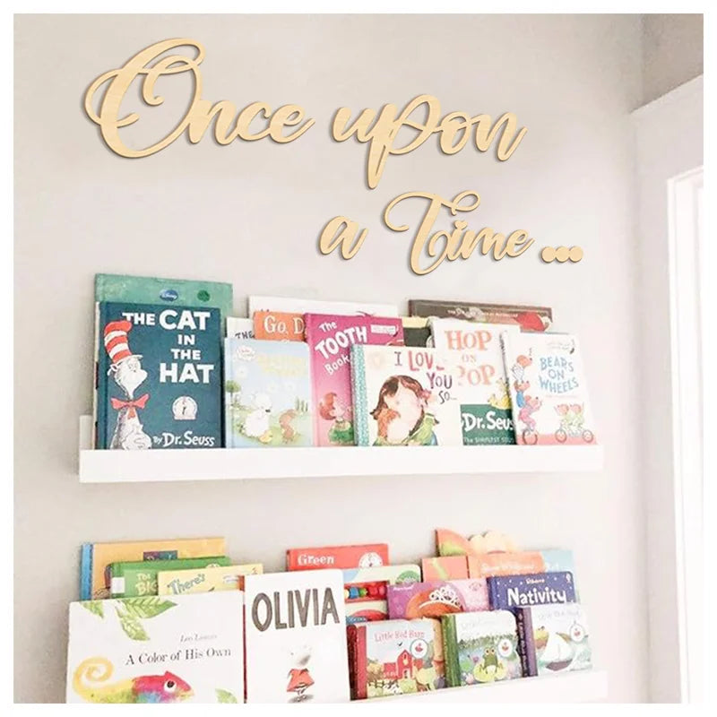 Once Upon a Time Wood Sign - Nursery Wall Art, Reading Corner Decor, Home Decoration, Bookshelf Accent (Natural Wood)