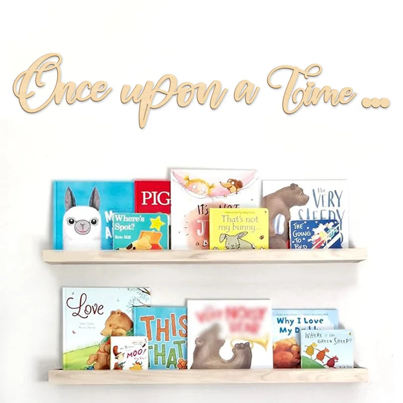 Once Upon a Time Wood Sign - Nursery Wall Art, Reading Corner Decor, Home Decoration, Bookshelf Accent (Natural Wood)