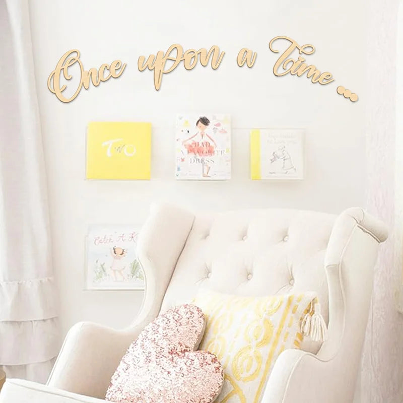Once Upon a Time Wood Sign - Nursery Wall Art, Reading Corner Decor, Home Decoration, Bookshelf Accent (Natural Wood)
