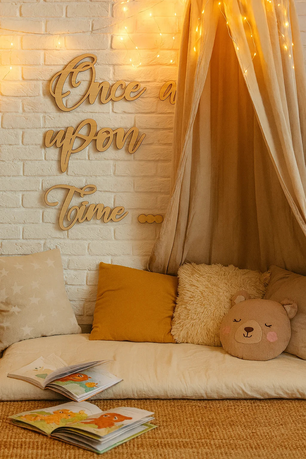 Once Upon a Time Wood Sign - Nursery Wall Art, Reading Corner Decor, Home Decoration, Bookshelf Accent (Natural Wood)