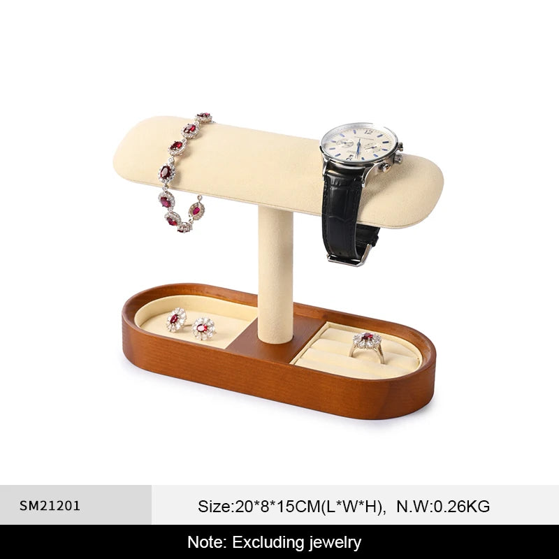 WoodTen Solid Wood Watches Display Stands Base Watch Necklace Bracelet Organizer Rack Bangle Scrunchie Headband Showcase Stands